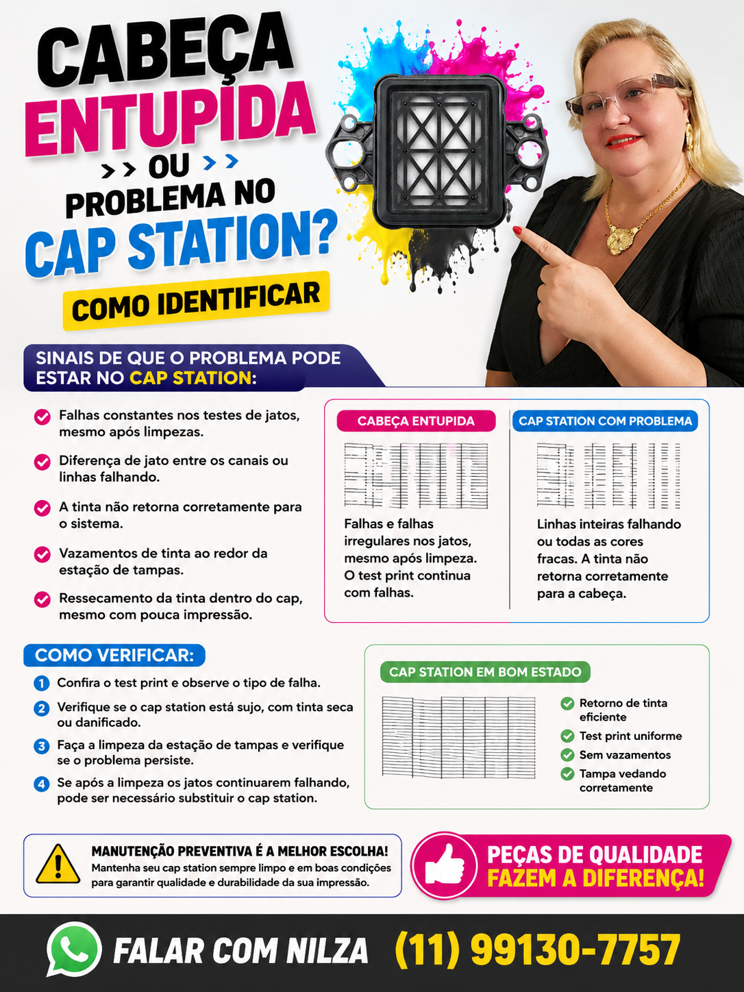 Cabeça Entupida ou Cap Station — flyer informativo com contato da Nilza.
