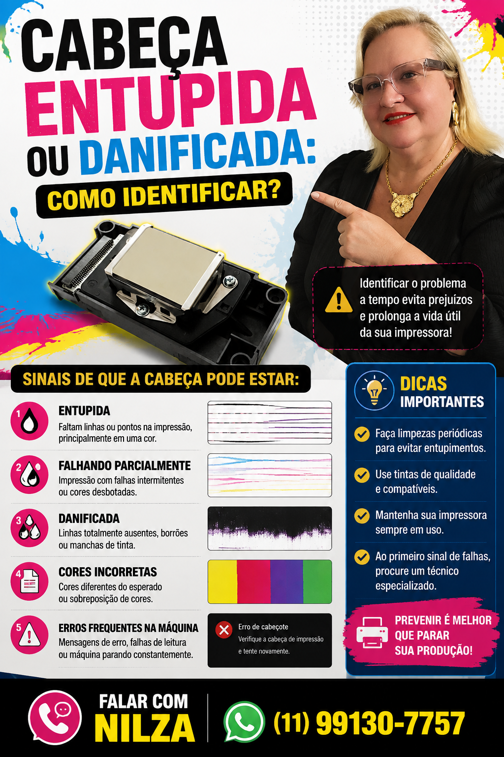Cabeça Entupida ou Danificada — flyer informativo com contato da Nilza.