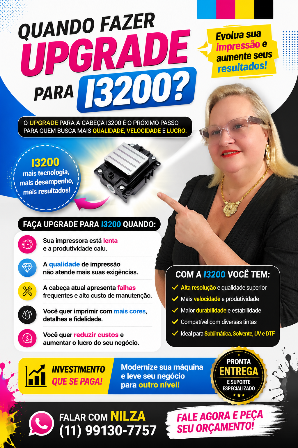 Upgrade Para i3200 — flyer informativo com contato da Nilza.